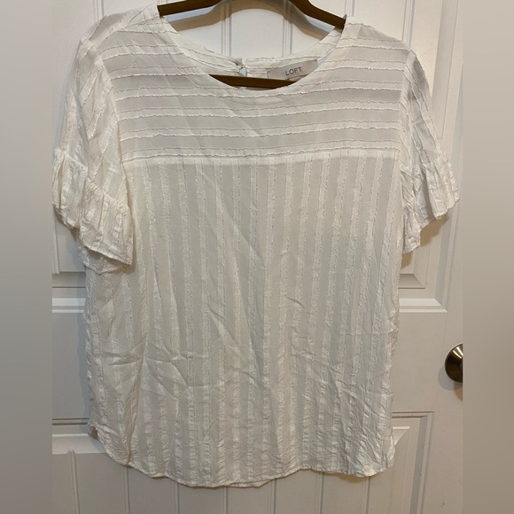 LOFT white striped blouse with ruffled sleeves - Picture 2 of 7